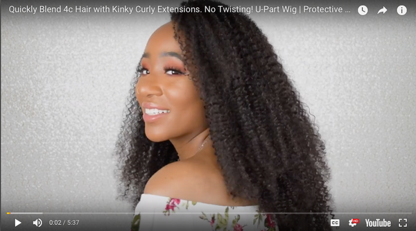 Quickly Blend 4c Hair with Kinky Curly Extensions. No Twisting! U-Part Wig| By @Aseamae